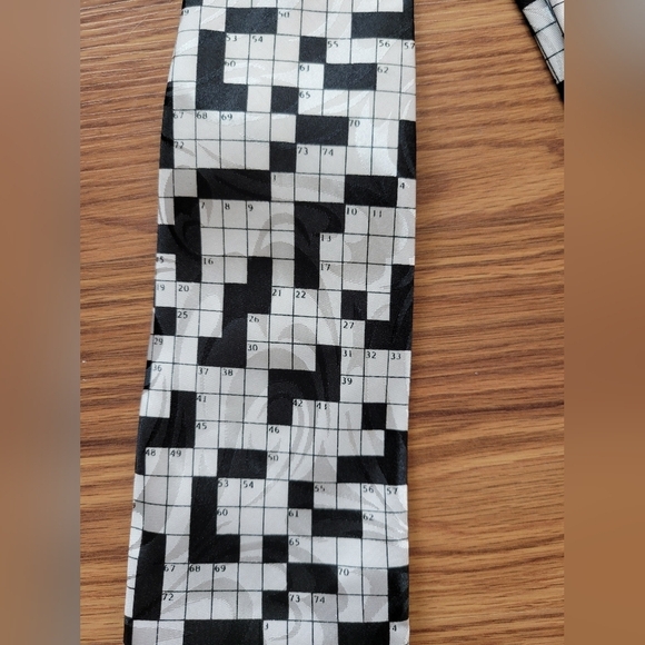 Fratello Men's Necktie Crossword Design Black White Vintage - Picture 2 of 6